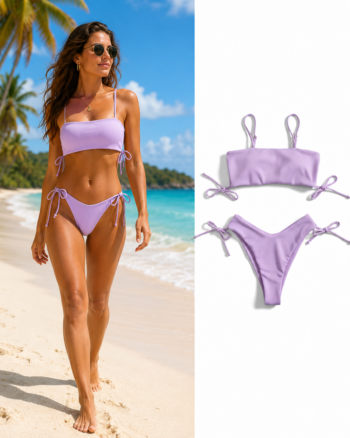 LILAC RIBBED TWO PIECE BIKINI