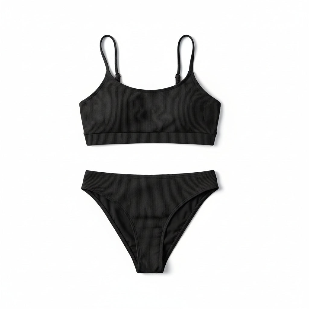 BLACK RIBBED BIKINI